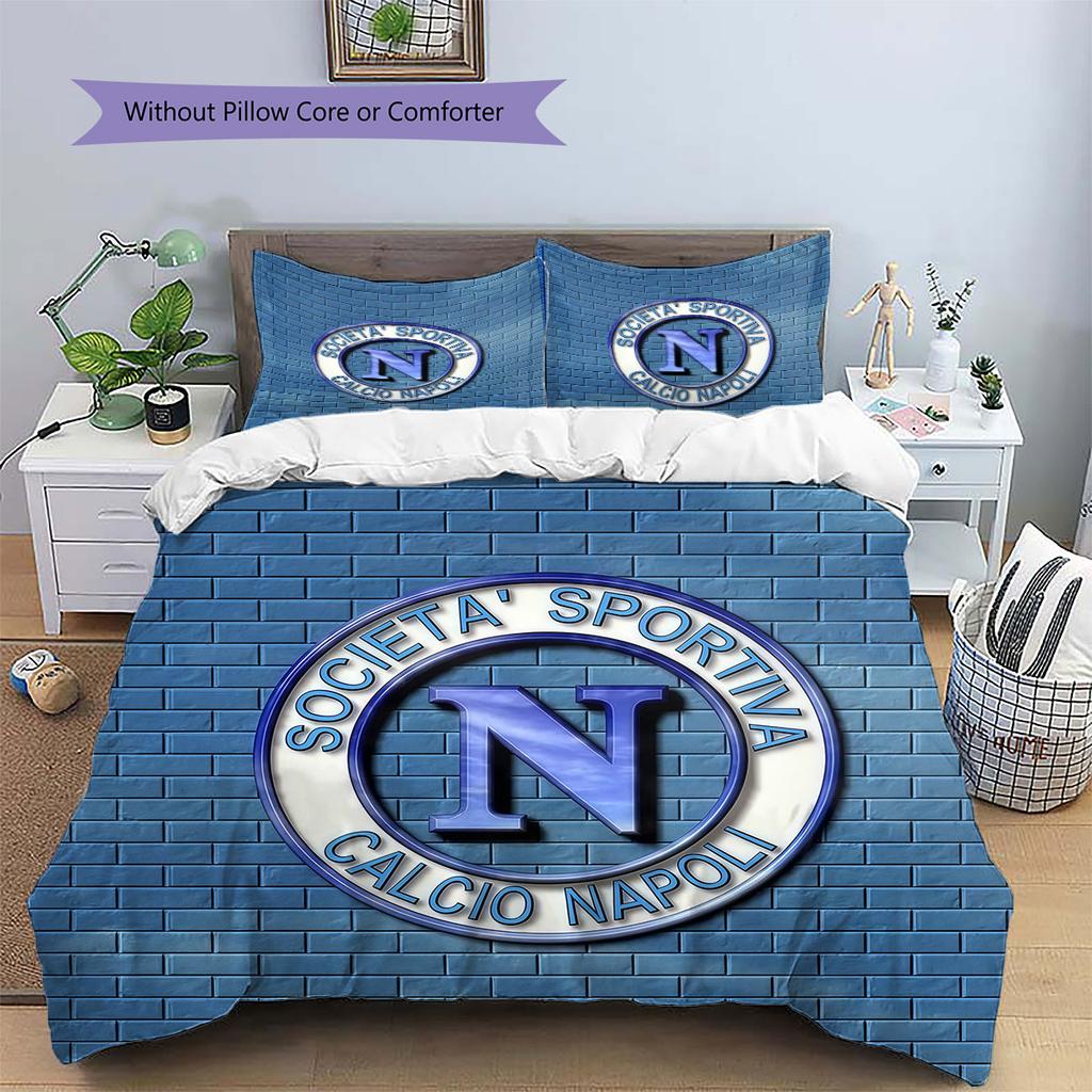 SSC Napoli Pattern Bedding,Quilt Set Quilt Cover Pillowcase Home Birthday Gift(1 * duvet cover + 2 * pillowcase, without core)