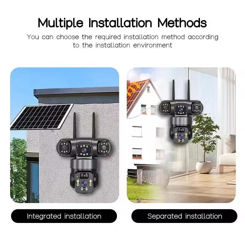 4G Wireless Solar HD Night Vision Camera with Triple Lenses & Screens, No Wiring Needed, Mobile Phone Remote Monitoring