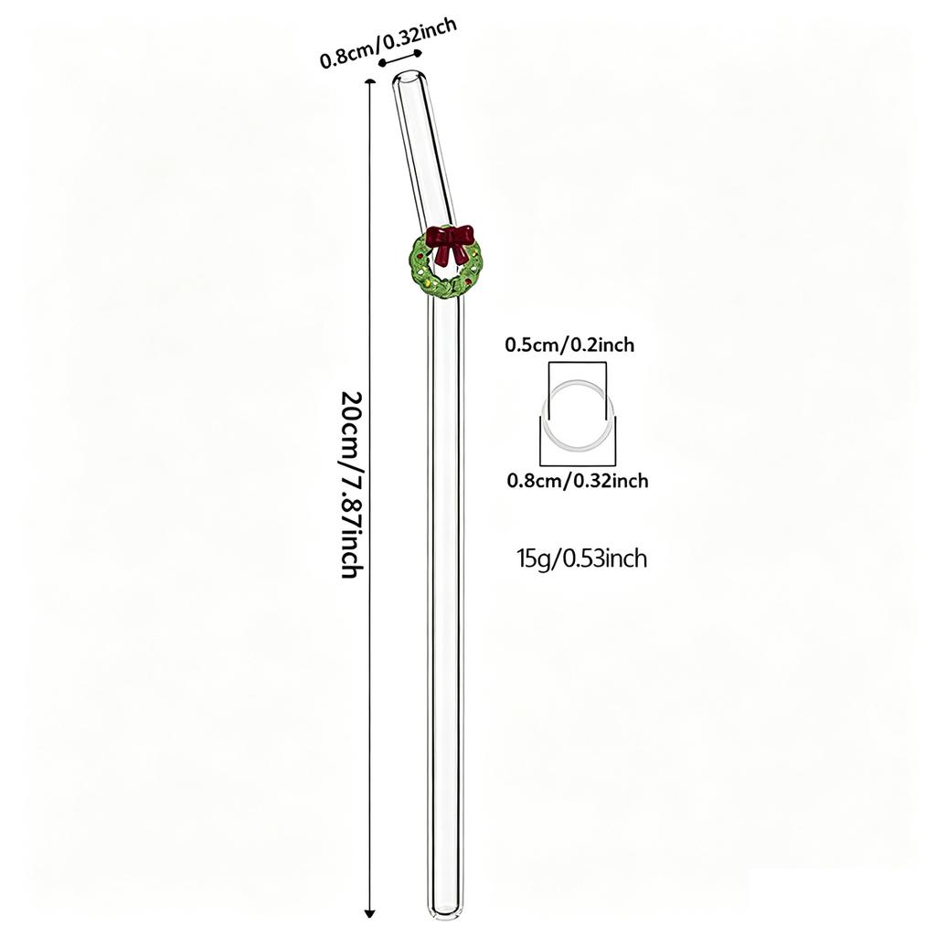 6pcs Christmas Glass Straws Set with Brush Reusable Glass Straw Suitable for Milkshakes Juices Coffee Kitchen Bar Accessories