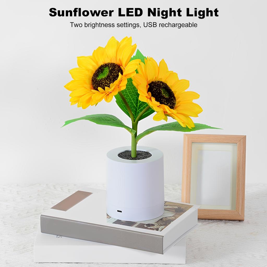 Funkelnder Baum Sonnenblume 2-Farben-Dimmlicht Kleine Sonnenblumen-Nachtlampe USB-Aufladung 3D Realistisch für Frauen Mama Schwester Freundin