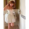 Love Urgent French Pure Desire Atmosphere Sweet Floral Bows Waist Tight Slim Looking Halter Spaghetti Straps Dress