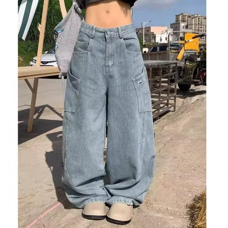 JYL Women s Bootcut Jeans Stripe Pocket American Vintage Cargo Denim 2XL бездна