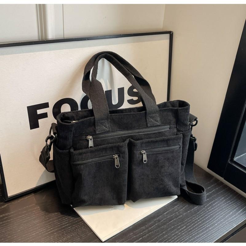 

New Corduroy Tote Bag Simple Retro Large-capacity Handbag Commuting College Students Shoulder Trend чорний