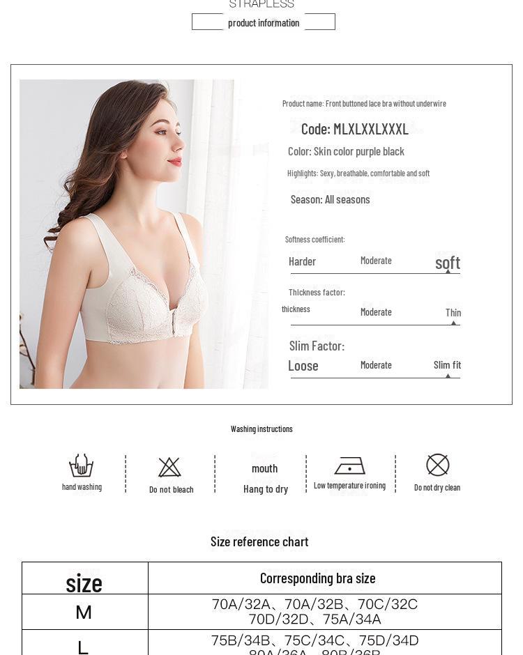 Lace Seamless Plus Size Front Buckle Wireless Bra - U-Shaped Back, Thin and Comfortable Nursing Bra