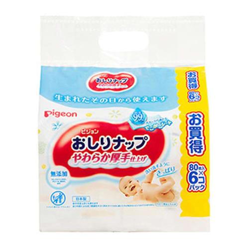 

[Refillable baby wipes] Pigeon butt wipes, soft and thick finish, 99% pure water, 80 sheets x 6 pack