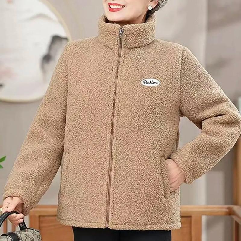 Dames Dikke Fleece Standkraag Jas Meerkleurig Warm Casual Herfst Winter Gezellige Buitenjas