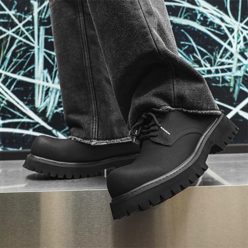 Couple Derby Shoes Men's Black Matte Big Head Leather Shoes 2024 New Spring and Autumn Platform Trend Shoes 1026-J