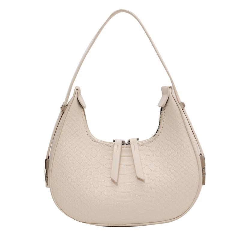 Retro underarm casual bag for women 2025 new embossed crocodile pattern fashionable solid color one-shoulder portable dumpling bag