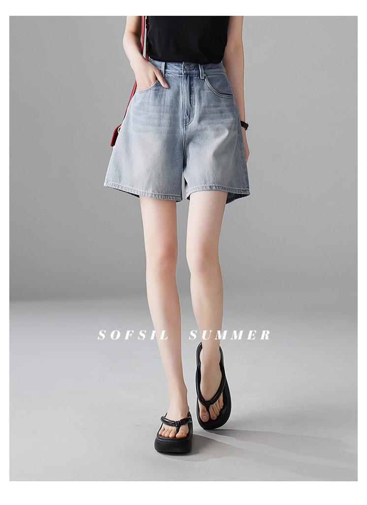 Cotton high waisted denim shorts for women in summer 2025, fashionable and versatile, slimming and wide leg pants