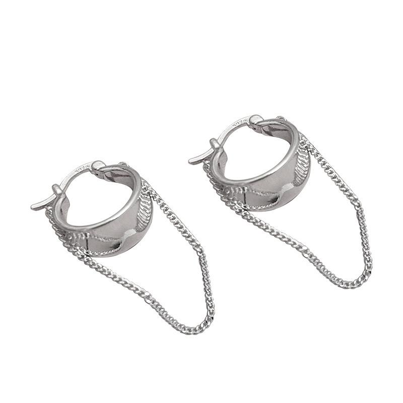 Real Money 925 Silver Long Tassel Chain Width Hoop Earrings for Women S925 Wedding Party Jewelry Gift Aretes De Mujer