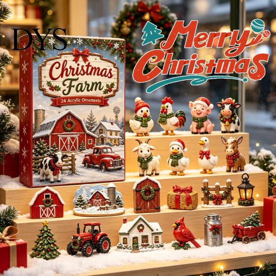 Christmas Party Favors 2026 Farm Advent Calendar, 24 Day Countdown Box with 2D Acrylic Room Decor Animal Ornaments, Festive Tree Hanging for