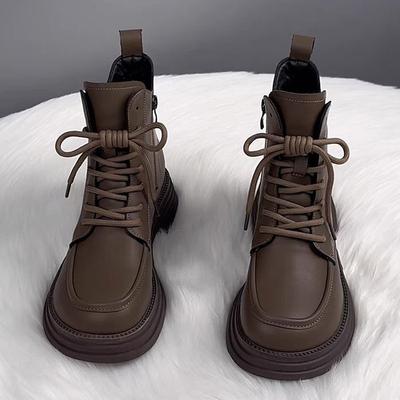 Soft Leather Velvet Martin Boots Women's Cotton Boots 2025 Autumn and Winter New Thick-soled Warm Short Boots Flat-soled Versatile Thickened Cotton S