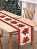 Christmas Poinsettia Flower Linen Table Runner Holiday Party Decor Winter Xmas Kitchen Dining Table Runner Christmas Decorations