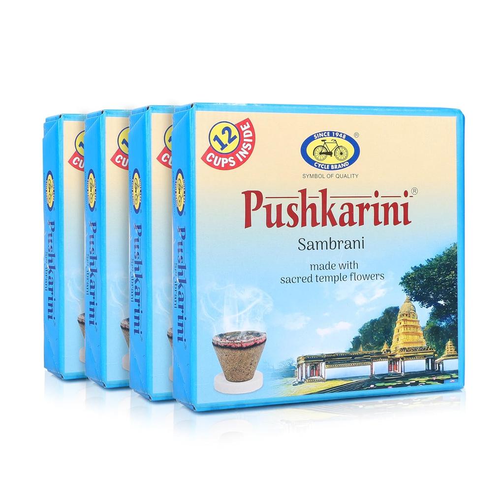 Cycle Pure Pushkarini Sambrani Dhoop Cups for Pooja 12 CupsX4 Pack + 1 Burner Plate/pack Havan Dhoop Cups with Flowers Fragrance for Home