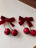 Designer Red Cherry Cloth Bow Hair Clip Sweet Women Fashion Double Layer Barrettes Lolita Headdress Female Korean Cute Velvet Ribbon Hairpin Girl