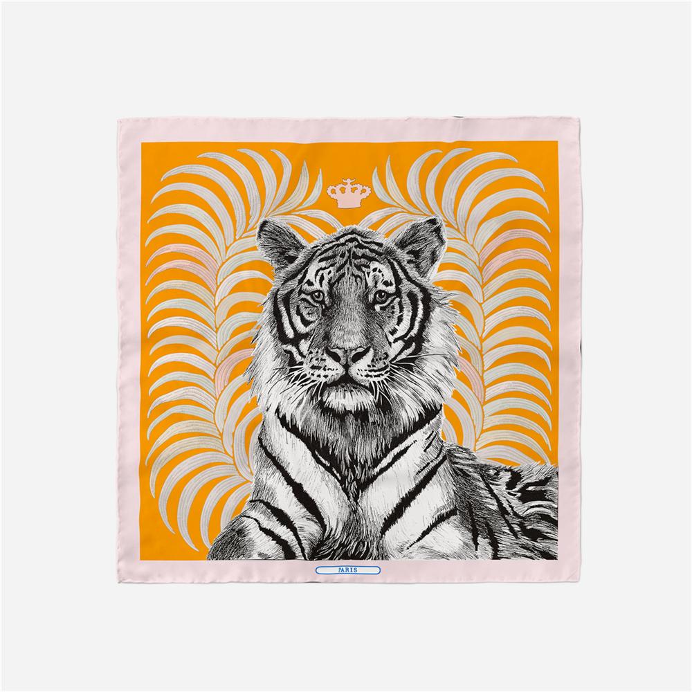

Twill Silk Scarf Women Indian Tiger Print Square Scarves Wraps Bandana Small Hijabs Silk Foulards Tie Headband Neckerchief 53CM 53CM x 53CM