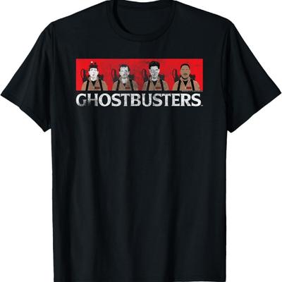 Ghostbusters Character Faces Distressed Illustration Movie T-Shirt