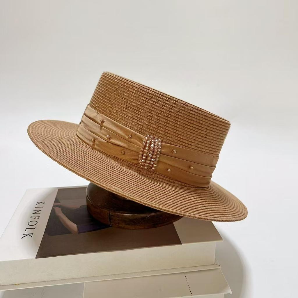 Dell Le Ice Hemp Silk Flat Top Cap Foldable Rhinestone Summer Sunscreen Cap