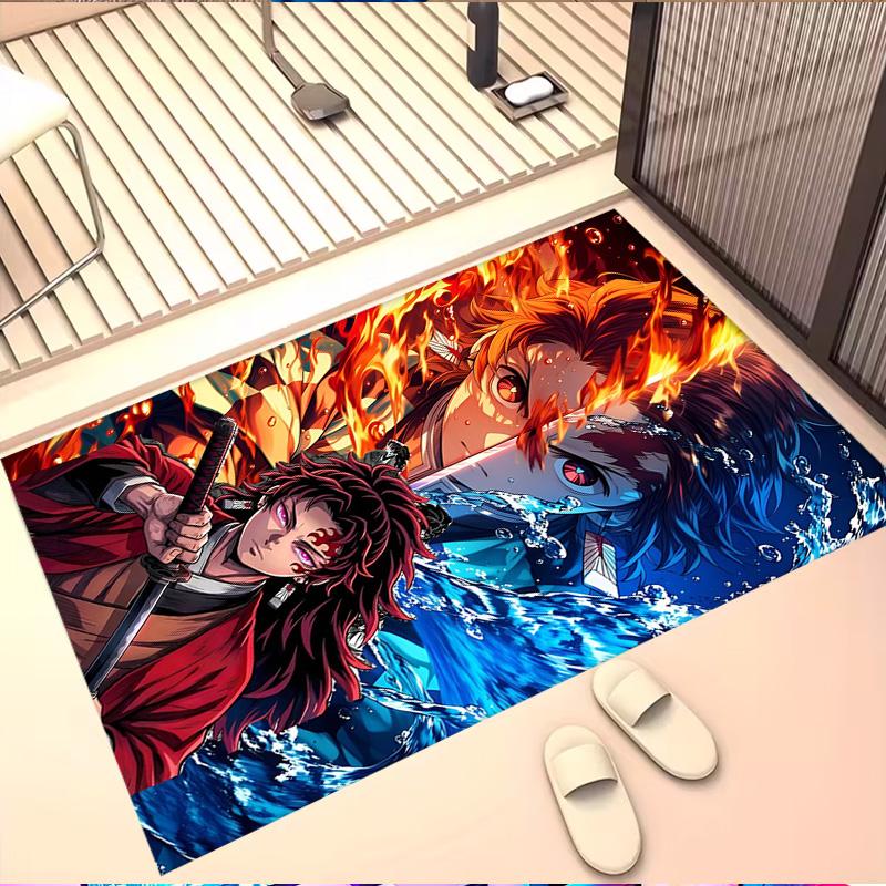 Demon Slayer Print Rug, Washable Floor Carpet, For Entryway Dorm Laundry Room Office Study, Home Decor Birthday Christmas Gift