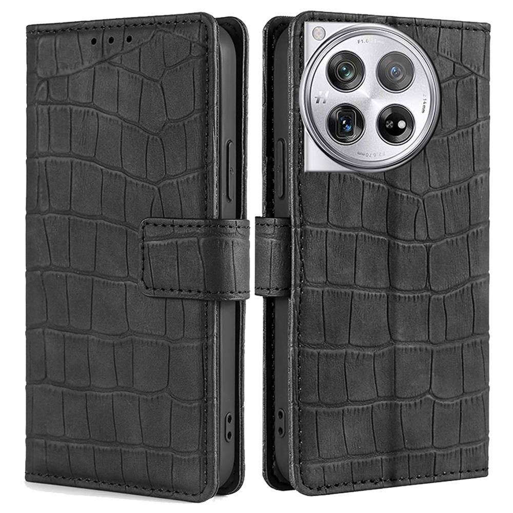 Für OnePlus 12 5G Klapphülle PU-Leder Krokodiltextur Ständer Handyhülle Brieftasche
