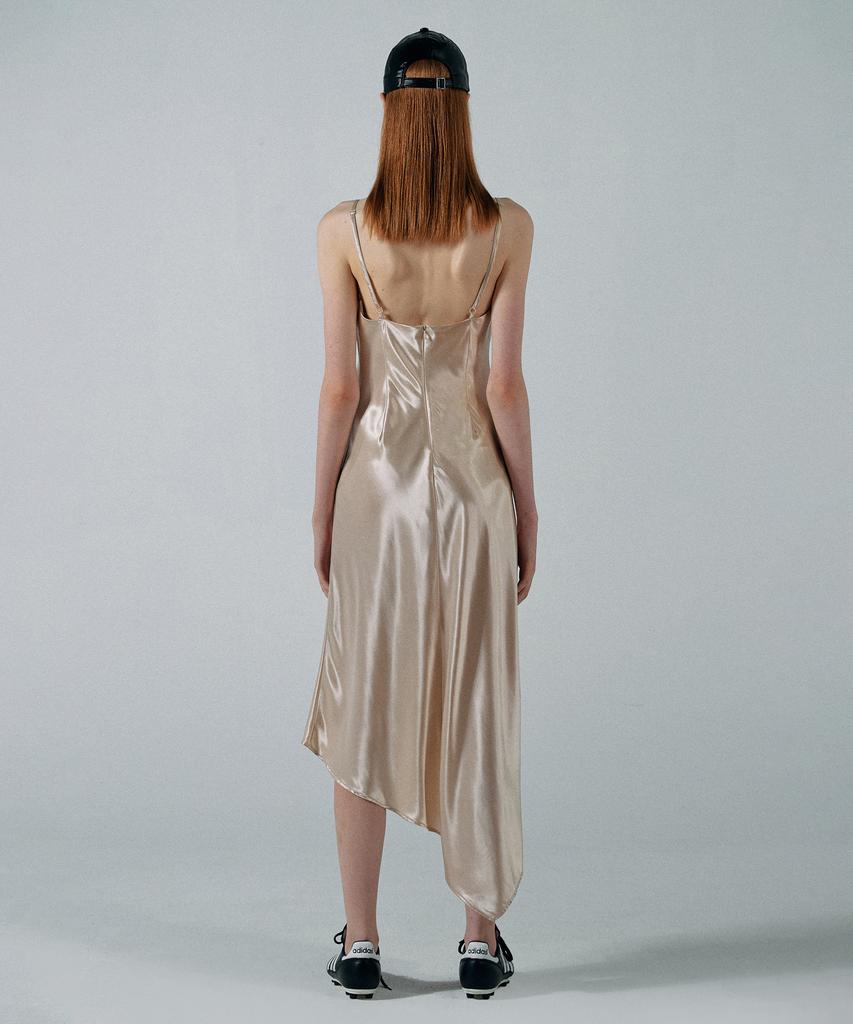 Sculpter Unbalance Cowl Satin Dress Pale Beige