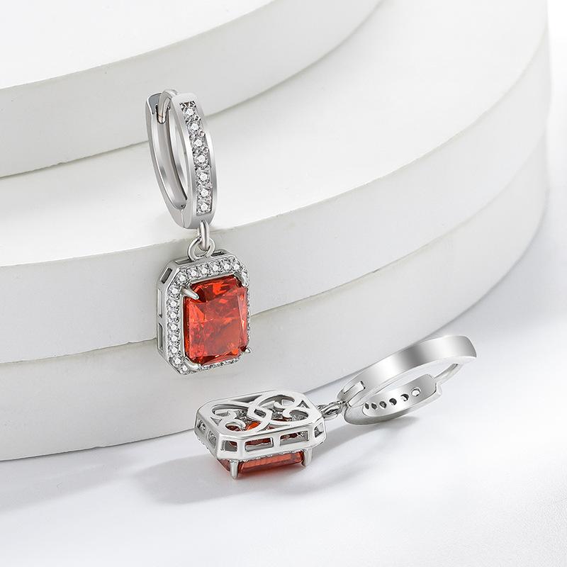 2026 Colored Treasure Ice Flower Cut High Carbon Diamond Square Earrings Plated with Real Gold Smart Luxury Ear Hook Ear Jewelry