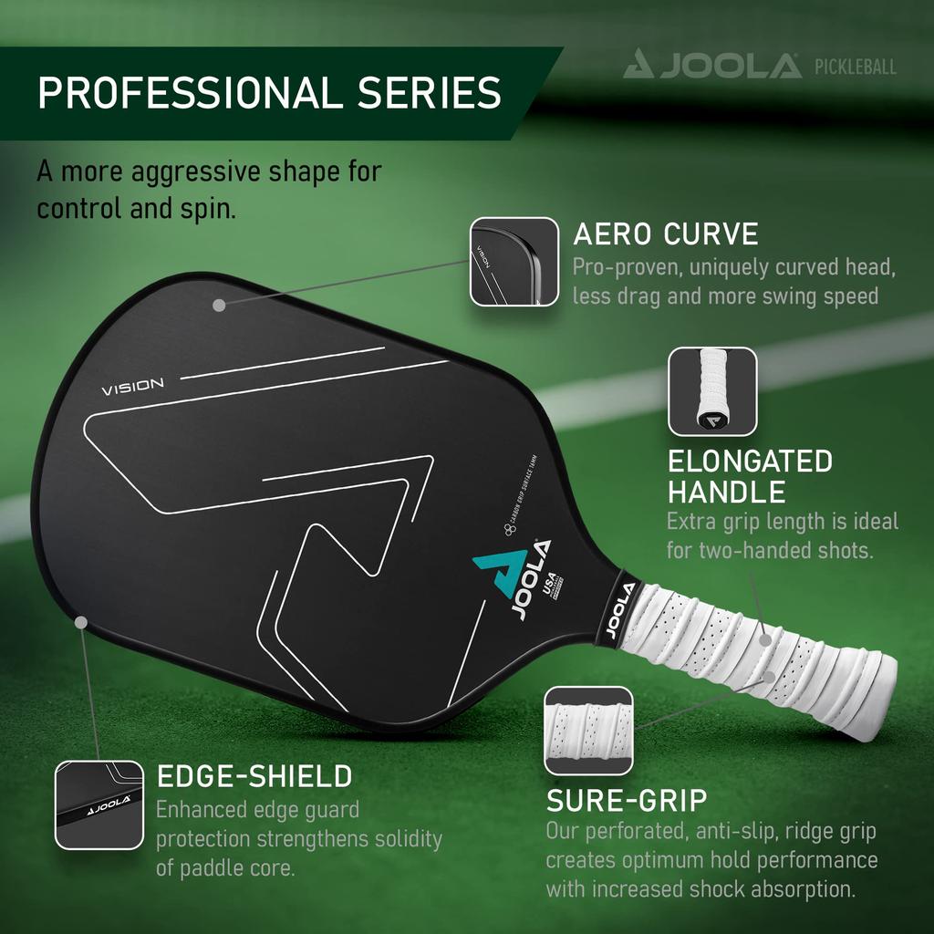 JOOLA Vision Pickleball Paddle with Textured Carbon Grip Surface Technology for Maximum Spin and Control with Added Power Polypropylene Honeycomb Core