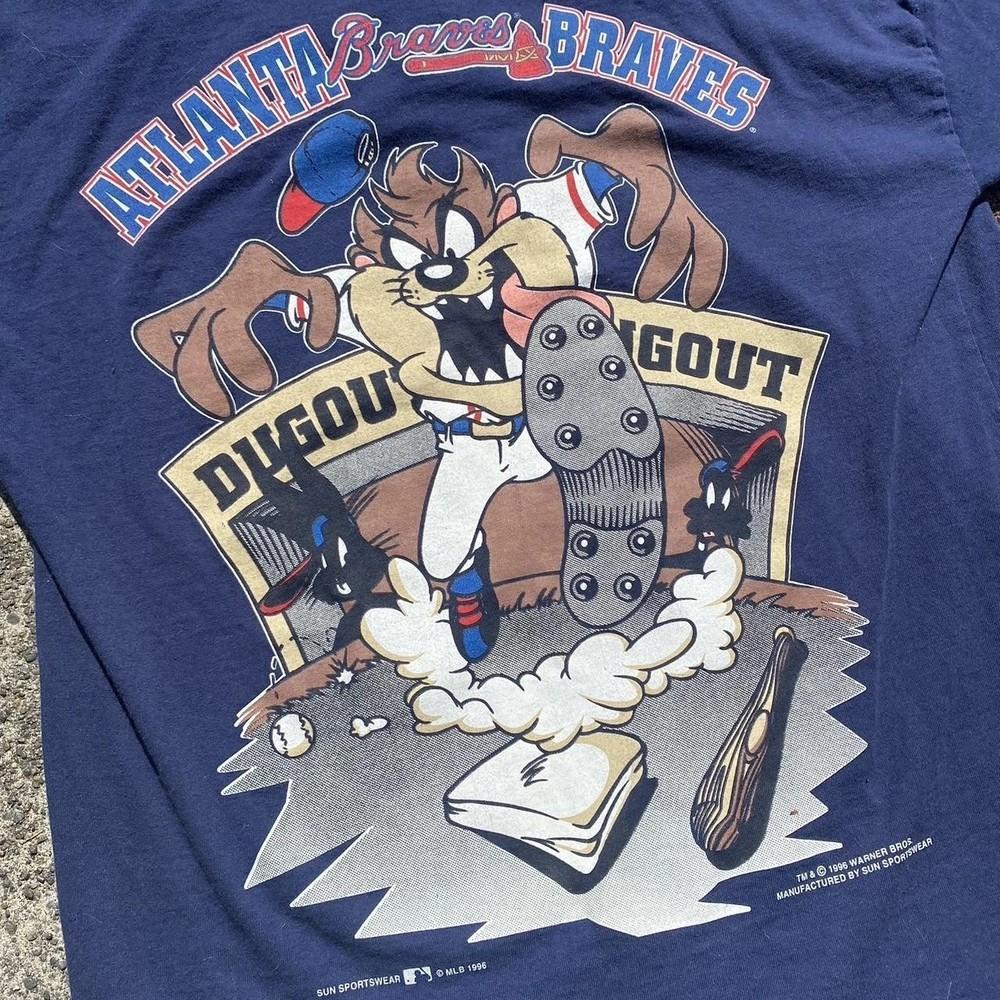 1996 MLB Атланта Брэйвс Looney Tunes Тасманийский Дьявол графика Темно-синий S-5XL Унисекс Футболка M