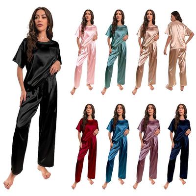 Conjunto de Pijama de Verano de Seda de Hielo para Mujer Yaoting - Top de Manga Corta y Pantalón Largo, Ropa de Casa Casual de Corte Holgado 3147