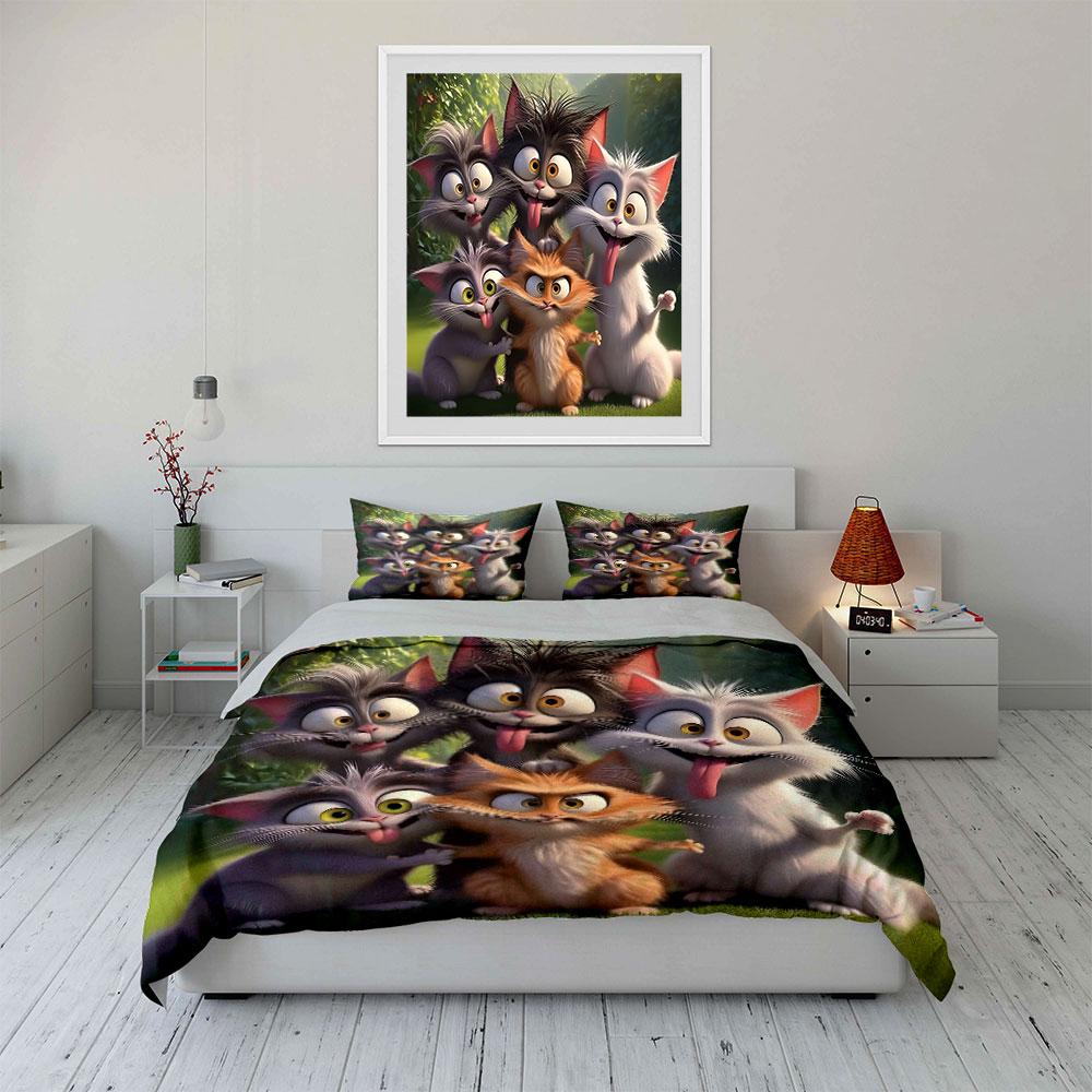 "Funny Cartoon Cats Bedding Set" Bedding Duvet Cover Set Duvet Cover Pillowcases (1 * Duvet Cover 2 * Pillowcases, without duvet insert)