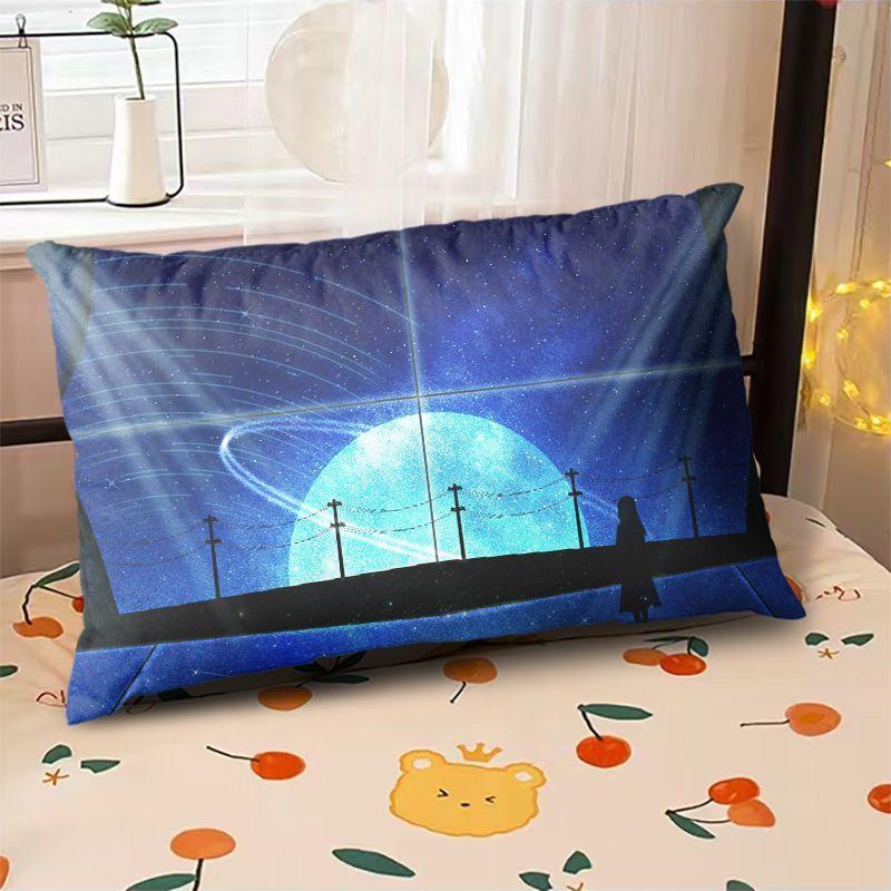 Starry Sky Sunset Sea Pillow,2D Night Scene Pillow Core and Case Set,Aesthetic Pillow for Student Dormitory