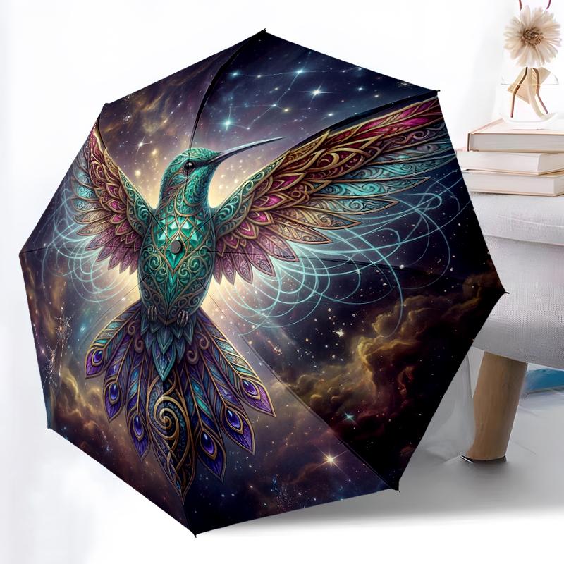 1pc Sturdy 8-Bone Auto Umbrella, Ethereal Floral Husky Umbrella, Digital Printed, Foldable Umbrella for On-the-Go Outdoor Use