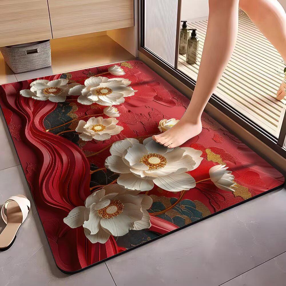 3D Floral Diatom Mud Quick-Dry Bathroom Mat - Absorbent, Soft, Non-Slip Toilet & Kitchen Carpet