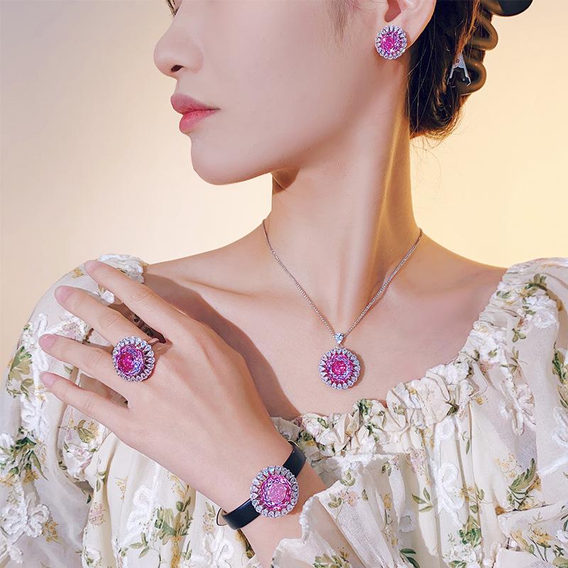 Autumn and winter new Huabi jewelry copper bottom gold-plated simulation rose red high-end jewelry set main stone 16-10m