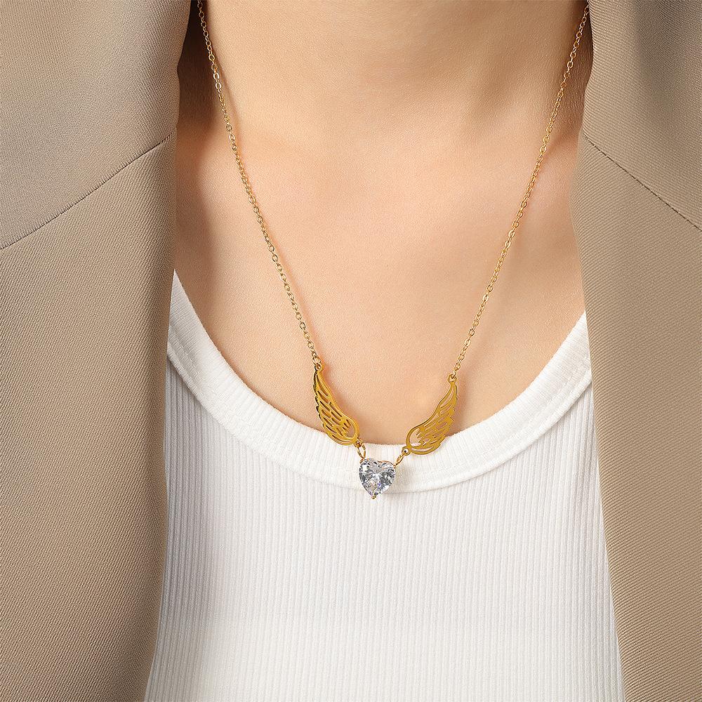 

Titanium Steel Love Diamond Angel Wings Necklace Jewelry Muse Gift Clavicle Chain Jewelry Women