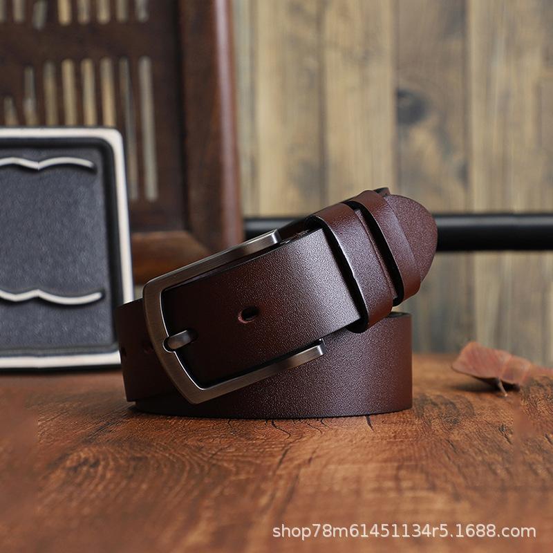 Italian Leather Men'S Casual Belt Jeans Pin Buckle Leather Simple Retro Style Belt