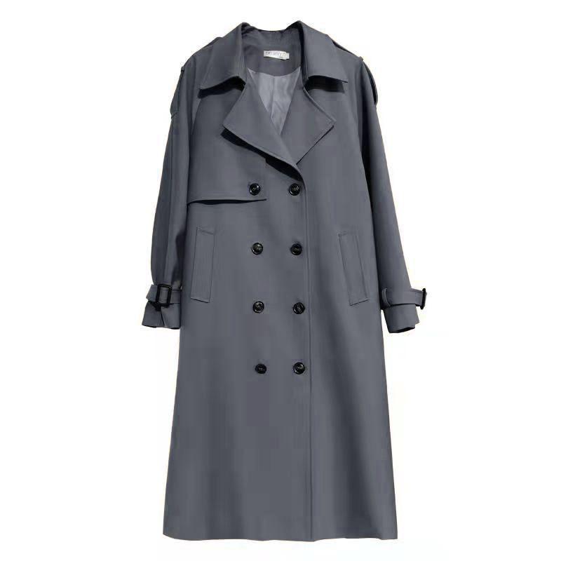 French Women's Drapey Mid-Length Trench Coat - Spring/Autumn, Waist-Cinching, Fashionable.
