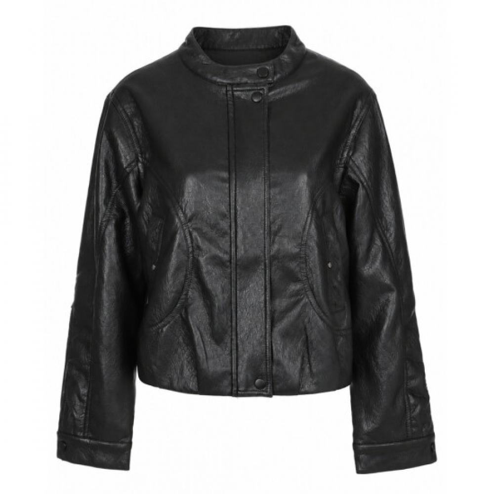 Shop Women S Soft Rider Balloon lS Leather High Neck Jacket Black Siu Wjp2601