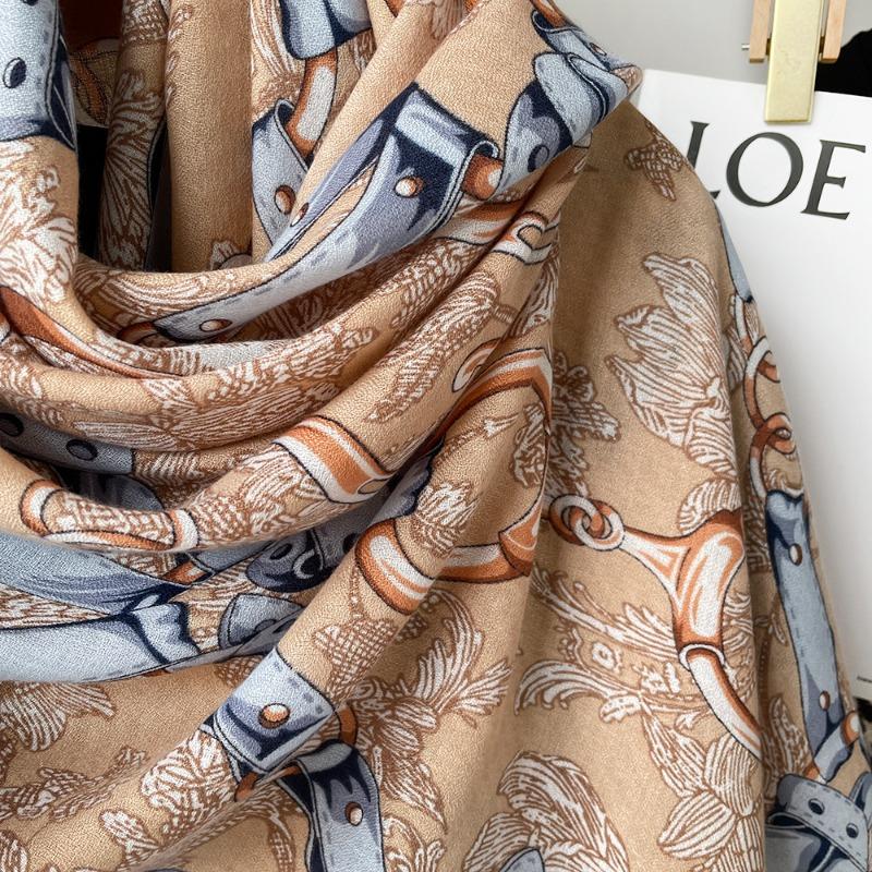 New Cotton and Linen Scarf Women's Autumn High-end Feeling Belt Buckle Printed Silk Scarf Angola Red Shawl