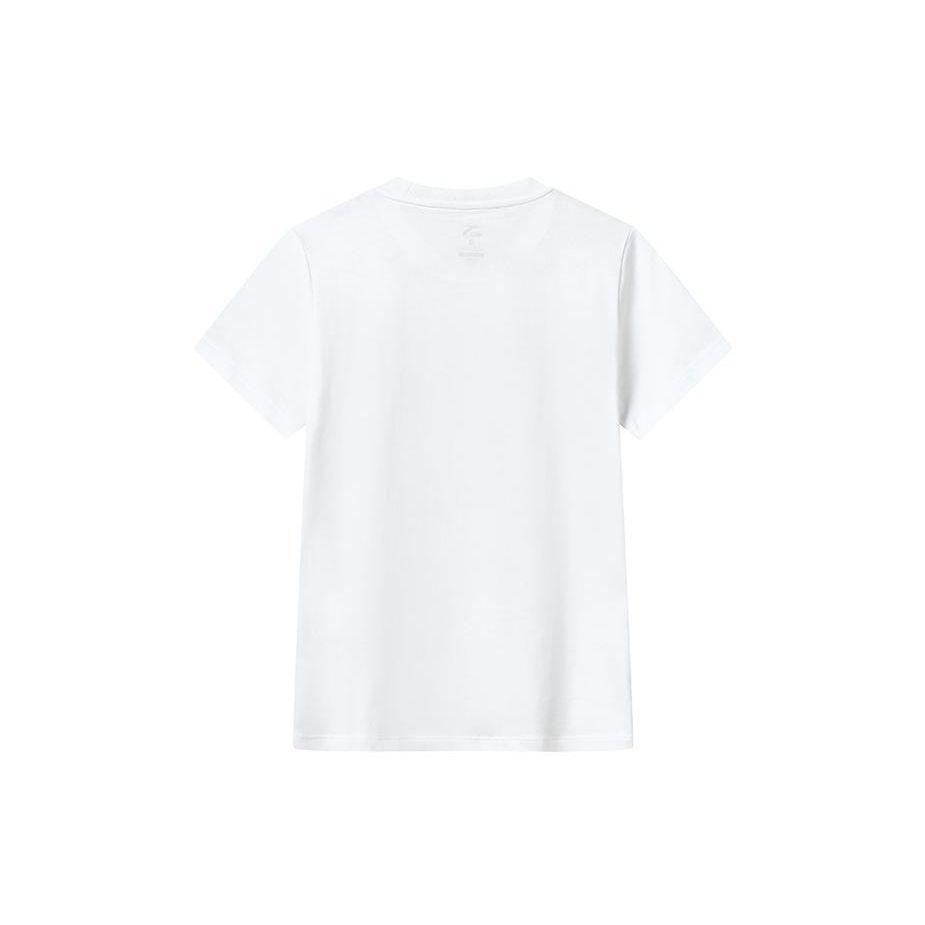 Anta Jednobarevné tričko s potiskem písmen, kulatým výstřihem a krátkým rukávem, dámské topy, bílé 162138109-1