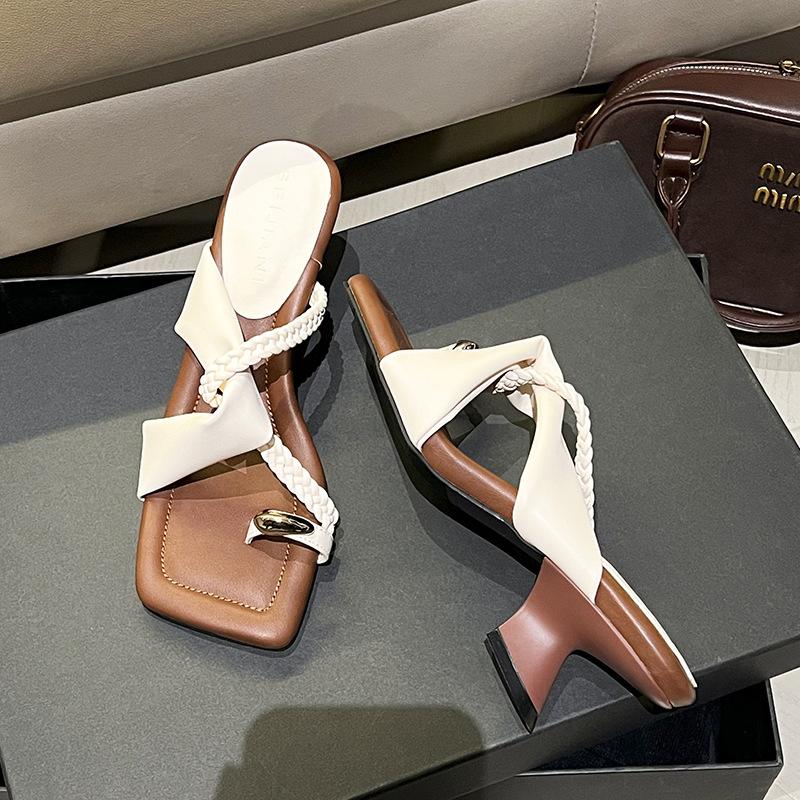 Super feurig Retro-Riemchen Halbsandalen Damen High Heels Spezialform Absatz Ausgehen Urlaub Casual