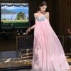Halskleid Leichter Luxus Hochwertiges Verlobungs-Geburtstags-Kleid Schwere Industrie Perlen Pailletten Glänzender Satin Urlaubs-Kleid