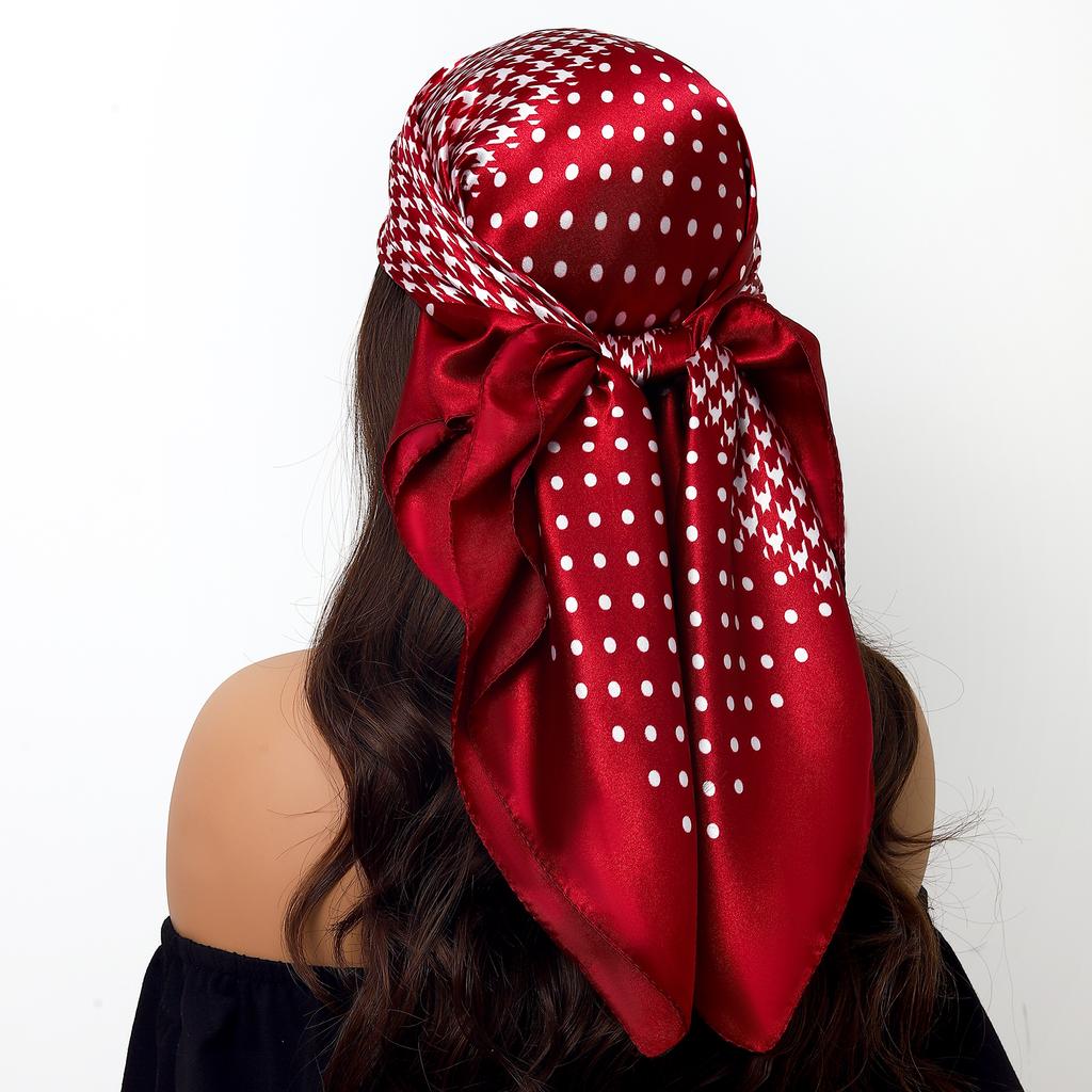 Fashion Square Silk Scarf Women Headband 90*90cm Print Neck Scarfs Office Hair Band Hand Kerchief Female Bandana Headwear