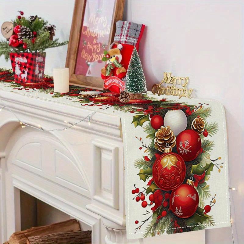 Christmas Ball Pine Needle Table Runner for Table Decor Winter Xmas Snowflakes Kitchen Dining Table Runners Christmas Decoration