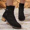 New Large Size British Chelsea Boots, Belt Buckle Tip Round Head Medium Heel Short Boots