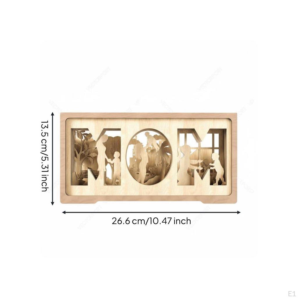 Layered Wood Art MultiLayer Design 3D Wooden Ornament Freestanding MOM Letter Sign for Dad