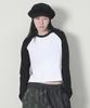 Deumakeu Color Mix Raglan Semi-Crop Long Sleeve T-Shirt Ivory & Black
