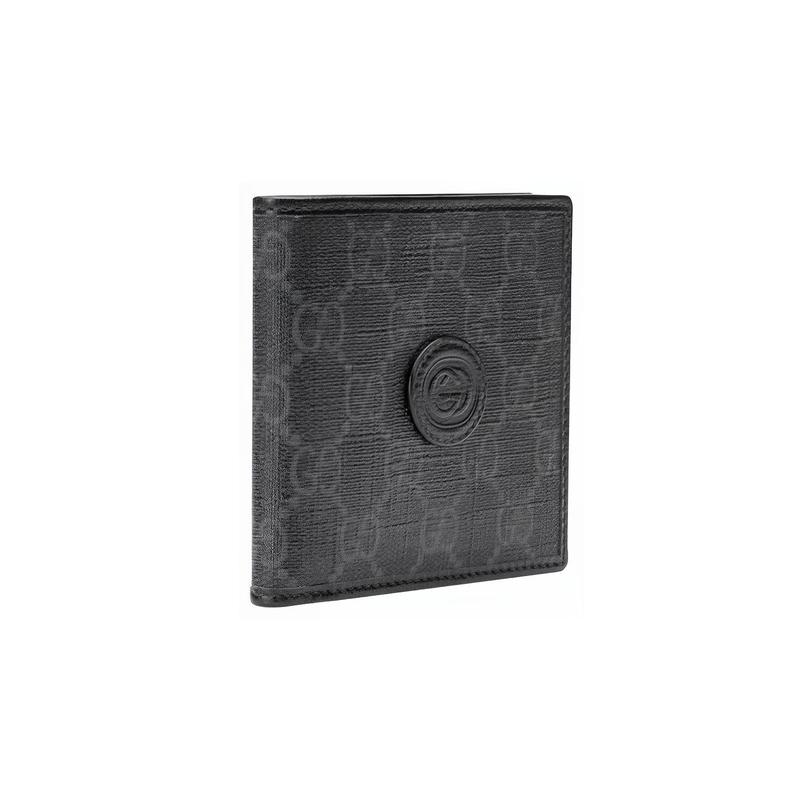 Gucci Presbyopia Logo Interlocking Double G Logo Short Bifold Canvas and Leather Wallet Wallet Men's Black Gray