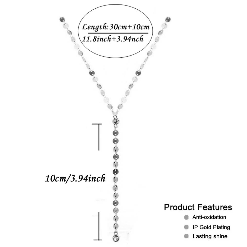 Stainless Steel Sexy Multilayer Sequins Chain Tassel Crystal Pendant Necklace For Woman Y Shape Disc Choker Necklace