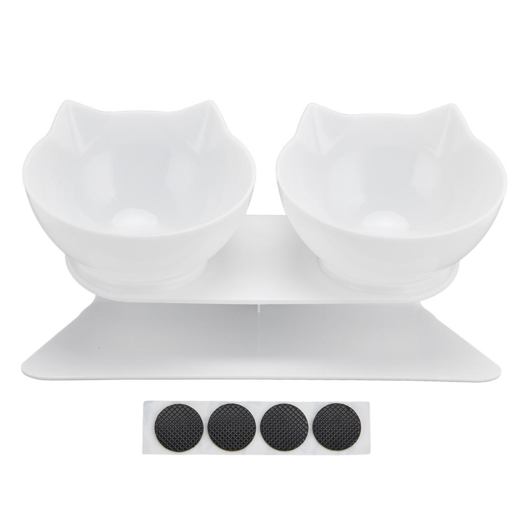15 Degrees  Inclined Cat Double Bowl Neck Guard Pet Feeding Bowl for Home Pet Shop Living Room(White Base White Bowl )